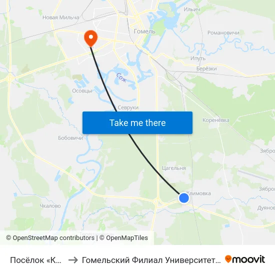 Посёлок «Каравышень» to Гомельский Филиал Университета Гражданской Защиты Мчс map