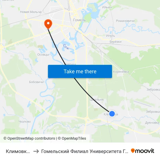 Климовка, Школа to Гомельский Филиал Университета Гражданской Защиты Мчс map