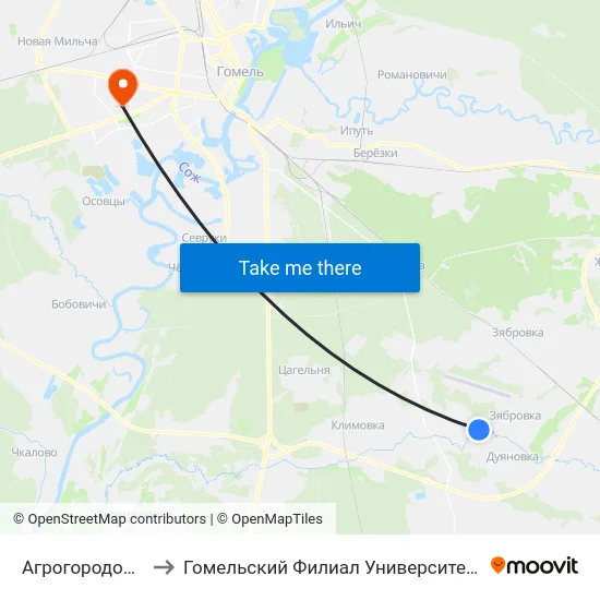 Агрогородок «Прибытки» to Гомельский Филиал Университета Гражданской Защиты Мчс map
