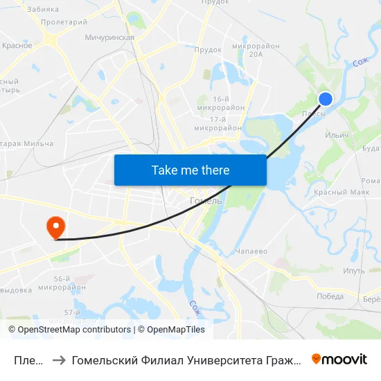 Плесы￼ to Гомельский Филиал Университета Гражданской Защиты Мчс map