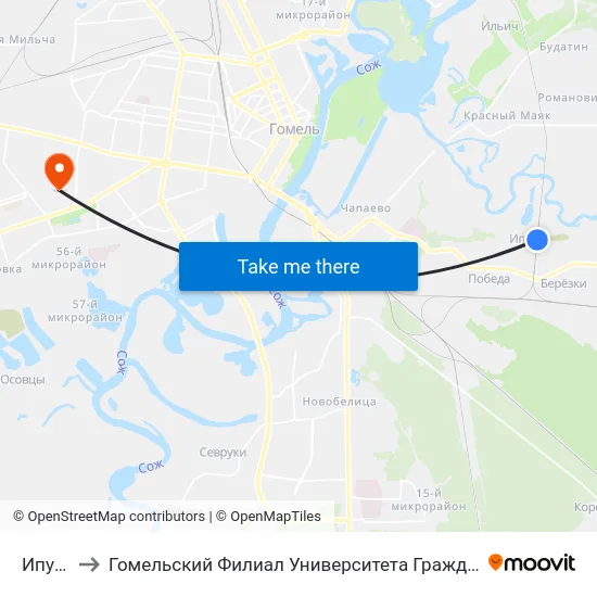 Ипуть￼ to Гомельский Филиал Университета Гражданской Защиты Мчс map