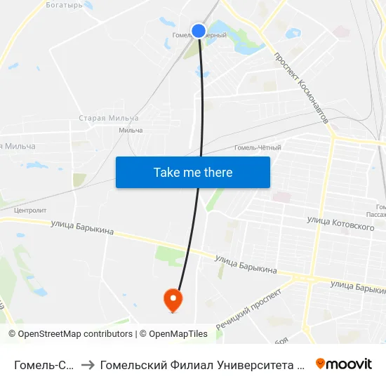 Гомель-Северный to Гомельский Филиал Университета Гражданской Защиты Мчс map