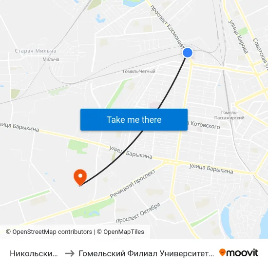 Никольский Переезд￼ to Гомельский Филиал Университета Гражданской Защиты Мчс map