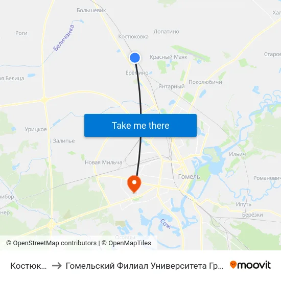 Костюковка￼ to Гомельский Филиал Университета Гражданской Защиты Мчс map