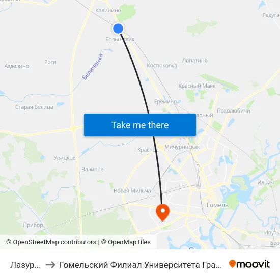 Лазурная￼ to Гомельский Филиал Университета Гражданской Защиты Мчс map