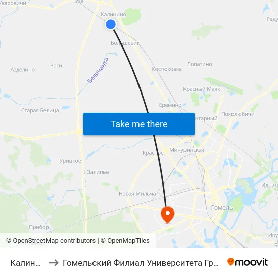 Калининский to Гомельский Филиал Университета Гражданской Защиты Мчс map
