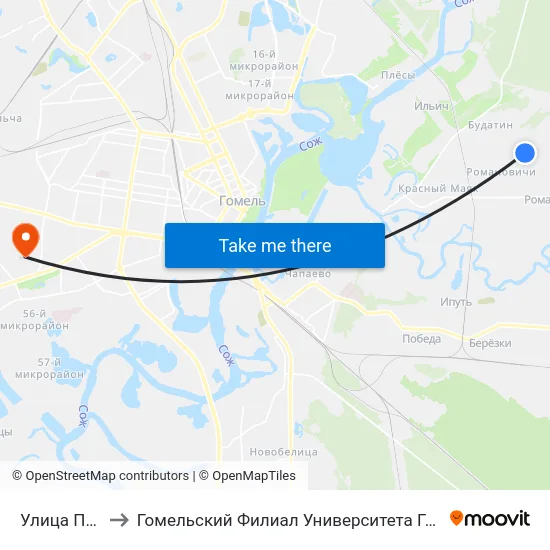 Улица Полякова to Гомельский Филиал Университета Гражданской Защиты Мчс map