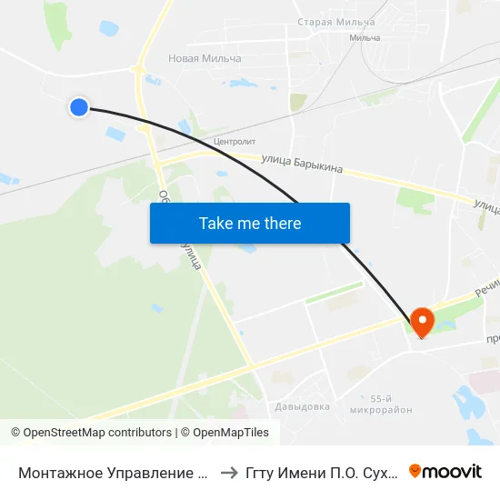 Монтажное Управление № 1 to Ггту Имени П.О. Сухого map