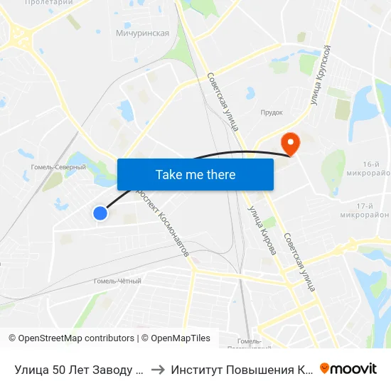 Улица 50 Лет Заводу Гомсельмаш to Институт Повышения Квалификации map