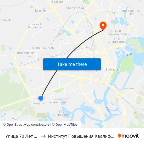 Улица 70 Лет Бсср to Институт Повышения Квалификации map
