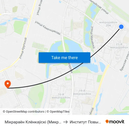 Мiкрараён Клёнкаўскі (Микрорайон «Клёнковский» (Посадка) to Институт Повышения Квалификации map