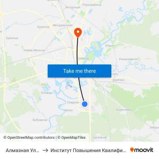 Алмазная Улица to Институт Повышения Квалификации map