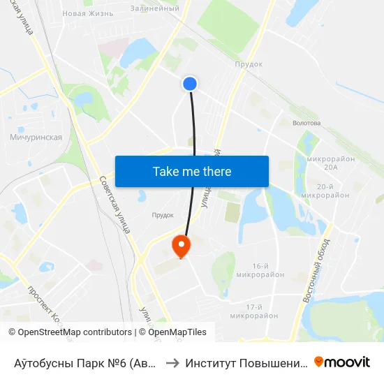 Аўтобусны Парк №6 (Автобусный Парк № 6) to Институт Повышения Квалификации map