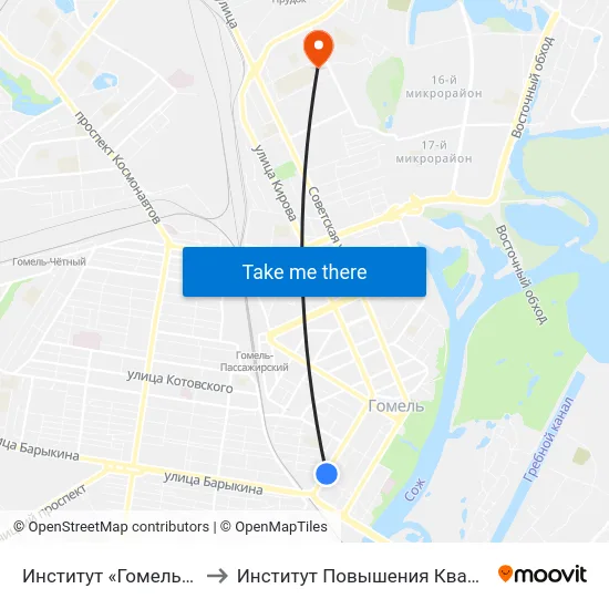 Институт «Гомельпроект» to Институт Повышения Квалификации map