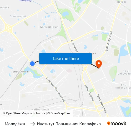 Молодёжная to Институт Повышения Квалификации map