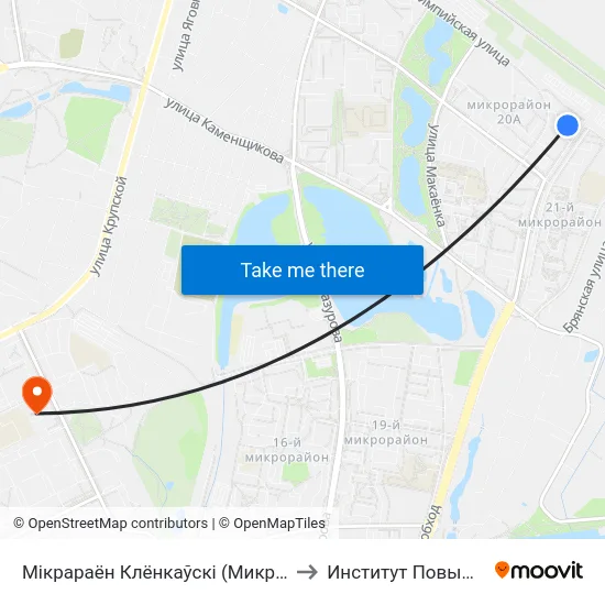 Мiкрараён Клёнкаўскі (Микрорайон «Клёнковский» (Посадка) to Институт Повышения Квалификации map