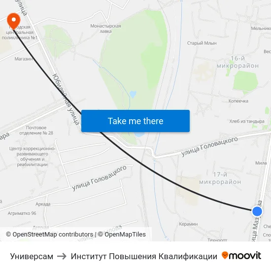 Универсам to Институт Повышения Квалификации map