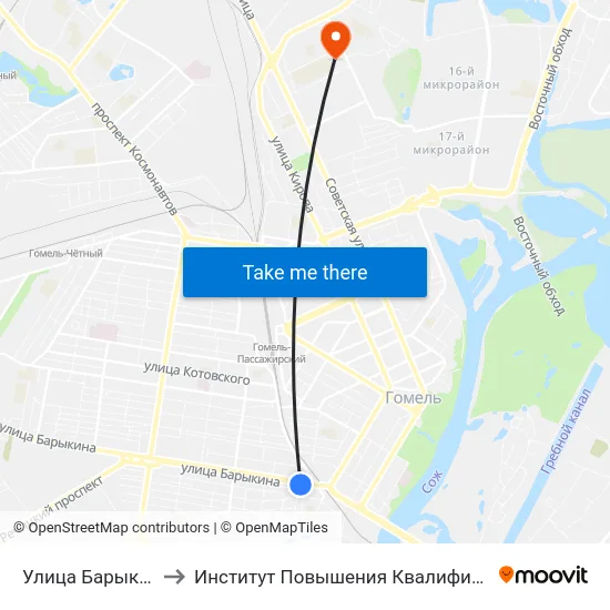 Улица Барыкина to Институт Повышения Квалификации map