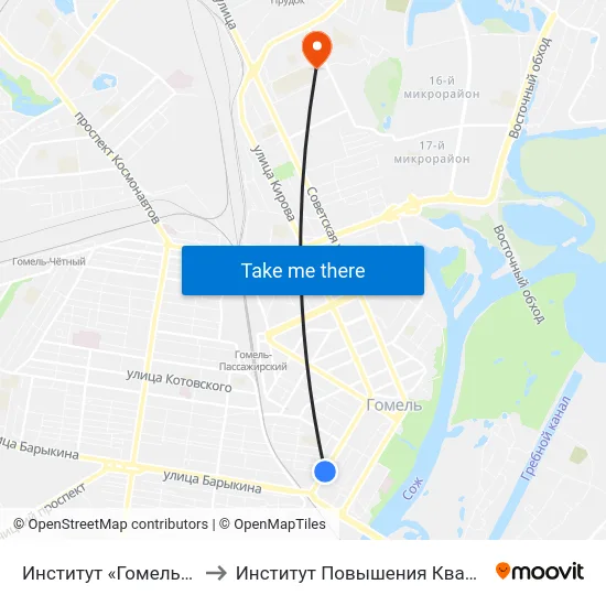 Институт «Гомельпроект» to Институт Повышения Квалификации map