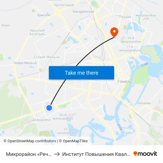 Микрорайон «Речицкий» to Институт Повышения Квалификации map
