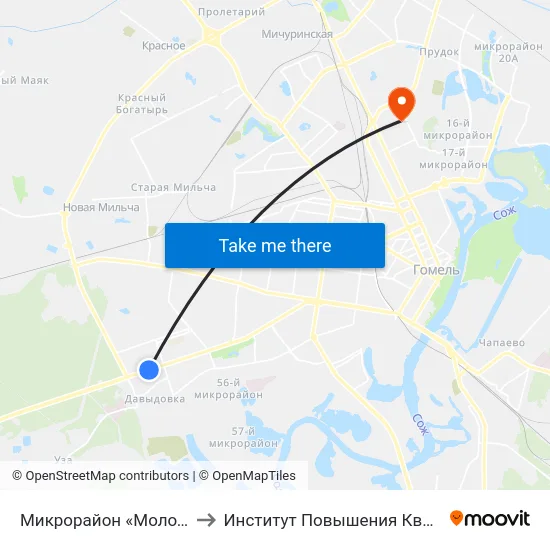 Микрорайон «Молодёжный» to Институт Повышения Квалификации map