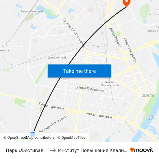 Парк «Фестивальный» to Институт Повышения Квалификации map