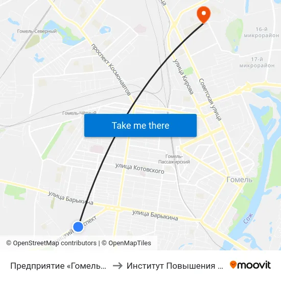 Предприятие «Гомельоблавтотранс» to Институт Повышения Квалификации map