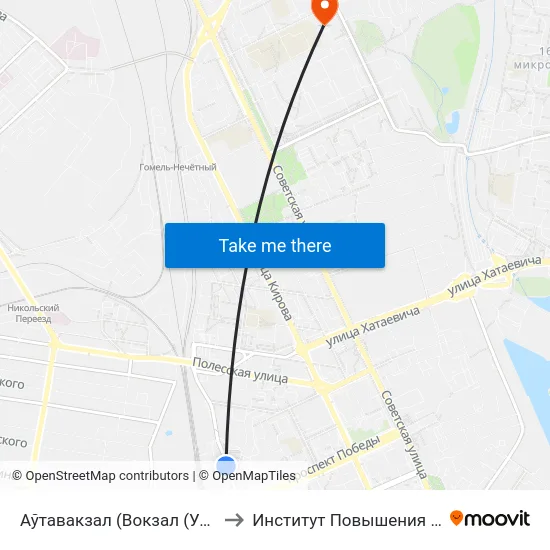 Аўтавакзал (Вокзал (Улица Шевченко) to Институт Повышения Квалификации map