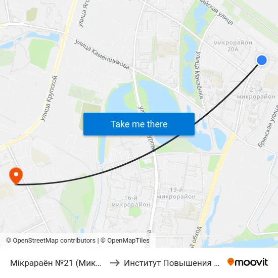 Мiкрараён №21 (Микрорайон № 21) to Институт Повышения Квалификации map
