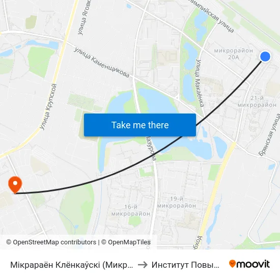 Мiкрараён Клёнкаўскі (Микрорайон «Клёнковский» (Высадка) to Институт Повышения Квалификации map