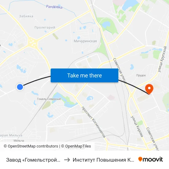 Завод «Гомельстройматериалы» to Институт Повышения Квалификации map