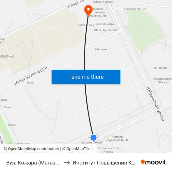 Вул. Кожара (Магазин «Океан») to Институт Повышения Квалификации map