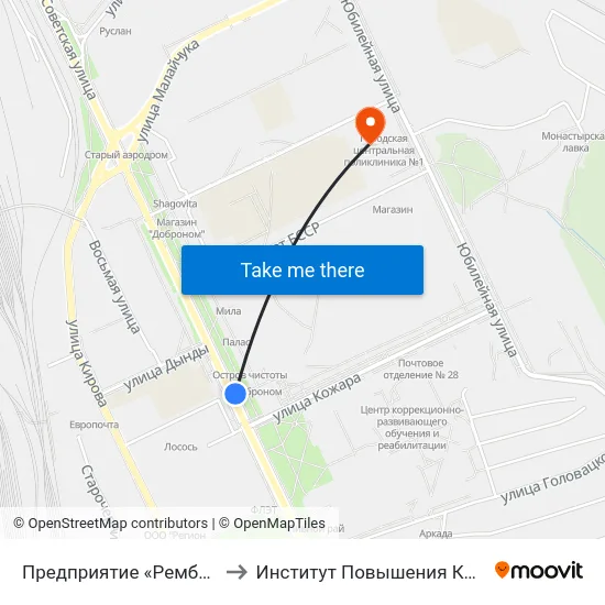 Предприятие «Рембыттехника» to Институт Повышения Квалификации map
