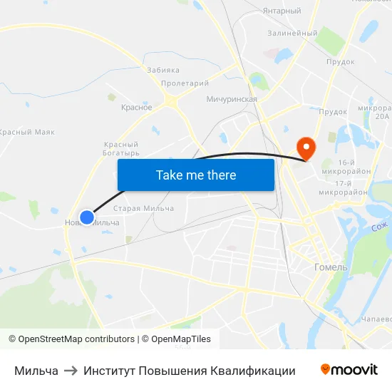 Мильча to Институт Повышения Квалификации map