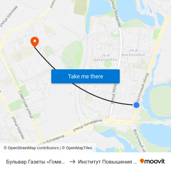 Бульвар Газеты «Гомельская Правда» to Институт Повышения Квалификации map