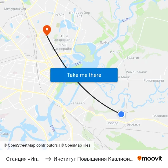 Станция «Ипуть» to Институт Повышения Квалификации map