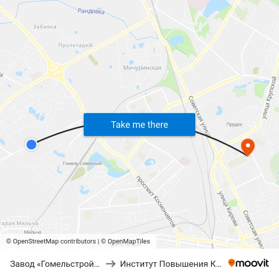 Завод «Гомельстройматериалы» to Институт Повышения Квалификации map