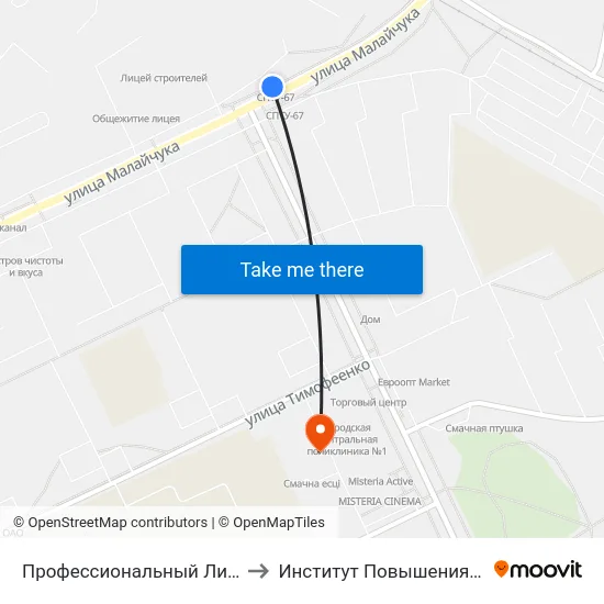 Профессиональный Лицей Строителей to Институт Повышения Квалификации map