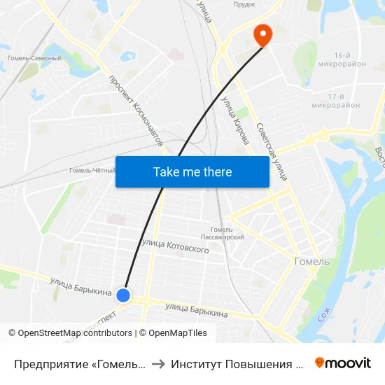 Предприятие «Гомельгеодезцентр» to Институт Повышения Квалификации map