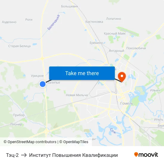 Тэц-2 to Институт Повышения Квалификации map