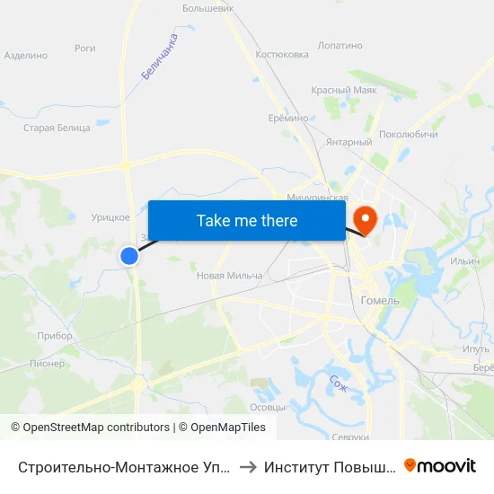 Строительно-Монтажное Управление «Гомельэнергострой» to Институт Повышения Квалификации map