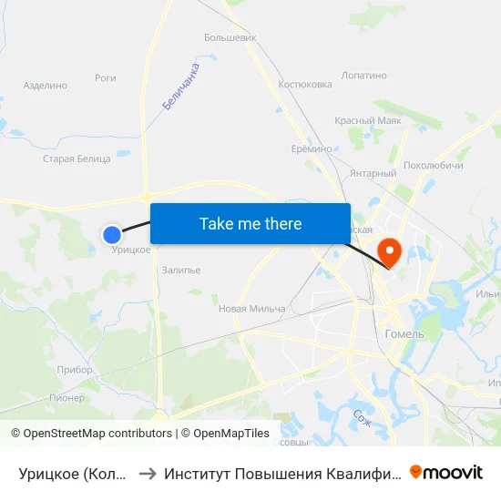 Урицкое (Кольцо) to Институт Повышения Квалификации map