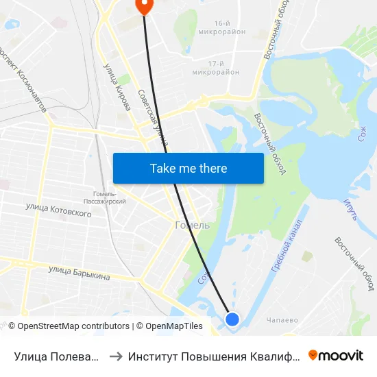 Улица Полевая — 1 to Институт Повышения Квалификации map