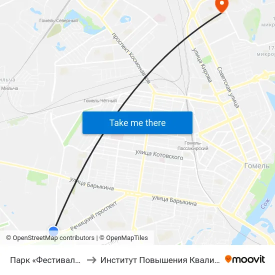 Парк «Фестивальный» to Институт Повышения Квалификации map