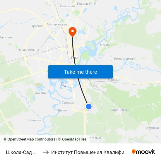 Школа-Сад № 73 to Институт Повышения Квалификации map