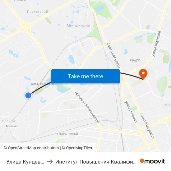 Улица Кунцевича to Институт Повышения Квалификации map