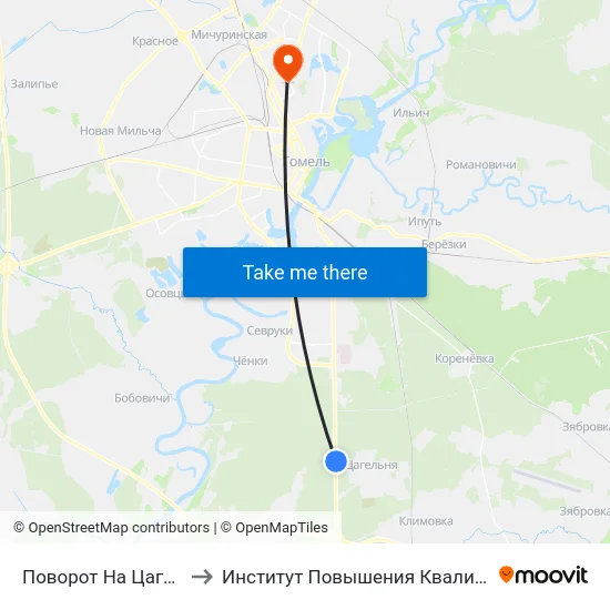 Поворот На Цагельню to Институт Повышения Квалификации map