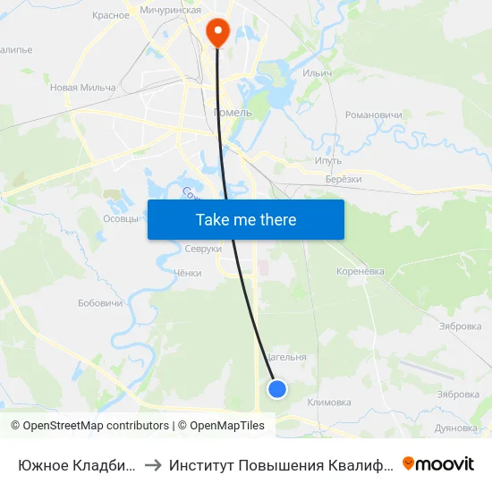 Южное Кладбище 2 to Институт Повышения Квалификации map