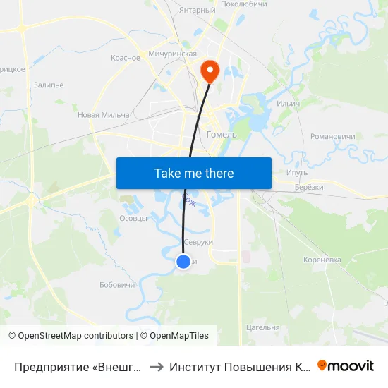 Предприятие «Внешгомельстрой» to Институт Повышения Квалификации map