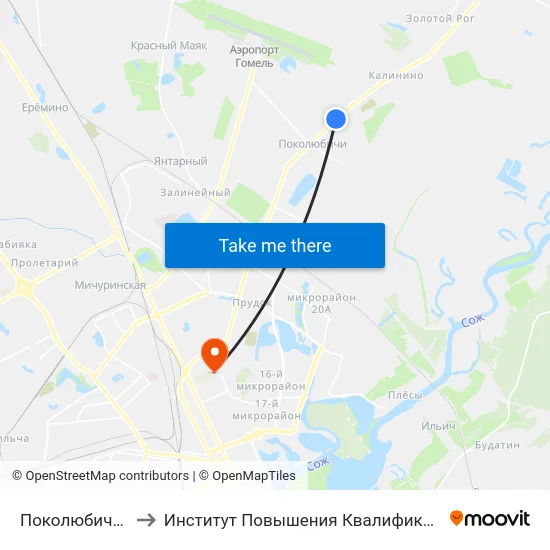 Поколюбичи-2 to Институт Повышения Квалификации map